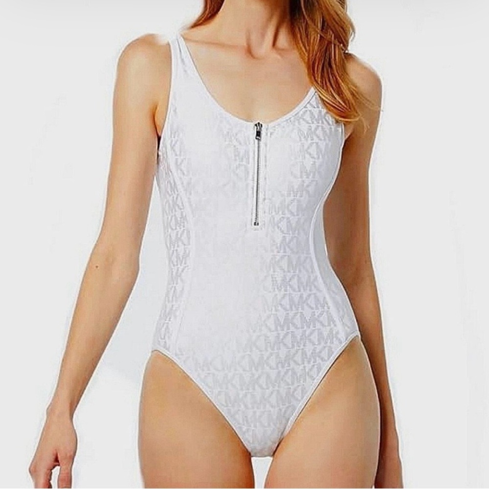 Michel Kors White Zip-Front Swimsuit